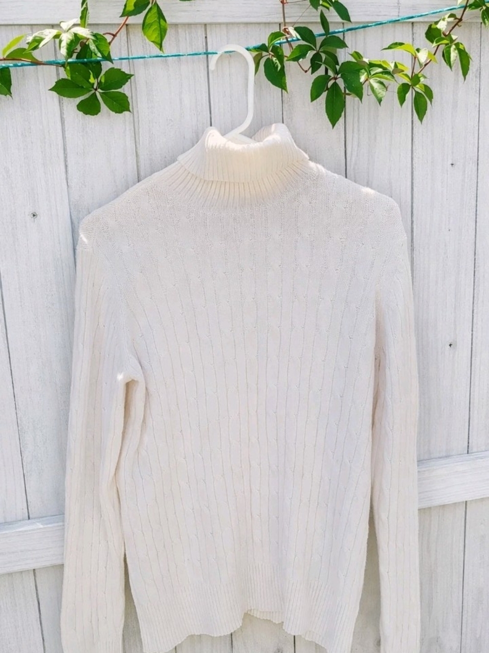 St John's Bay Women's L Creamy White Cable Knit Turtleneck Sweater  Academia
